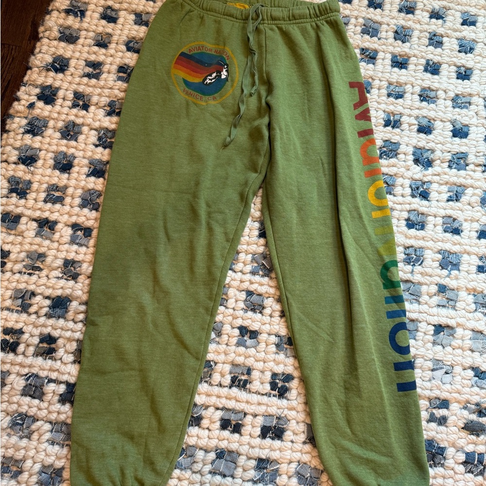 Aviator Nation Olive Joggers with Rainbow Detail